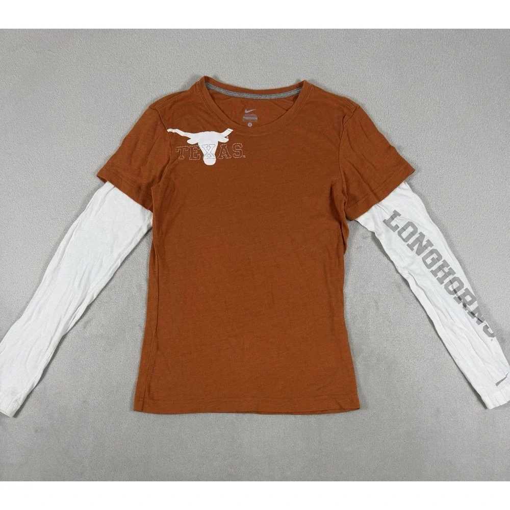 Nike Women's Texas Longhorns Layered-Look Long Sleeve T Shirt Size S